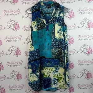 Papa Vancouver dress half button up collared patch’s quilt Blue Patchwork Dress